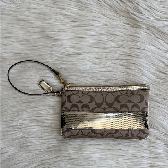 Coach Gold CC Canvas and Sequence Wristlet - Picture 1 of 9